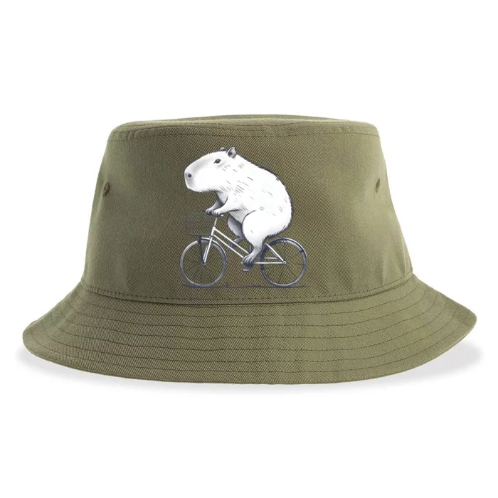 Cyclist Capybara Funny Whimsical Rat Biking Sustainable Bucket Hat