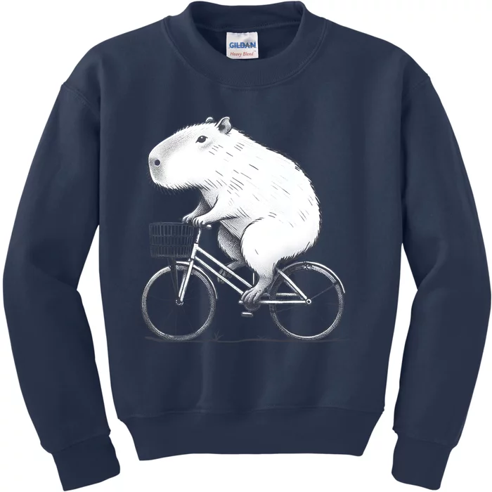 Cyclist Capybara Funny Whimsical Rat Biking Kids Sweatshirt