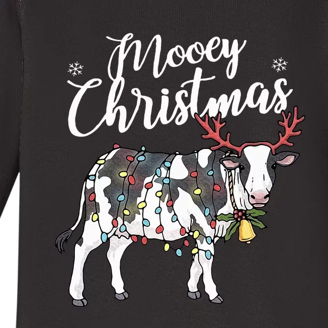 Cow Christmas Funny Mooey Xmas Lights Baby Long Sleeve Bodysuit