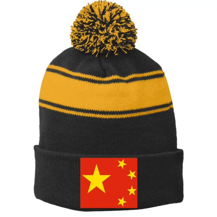 China Country Flag Stripe Pom Pom Beanie