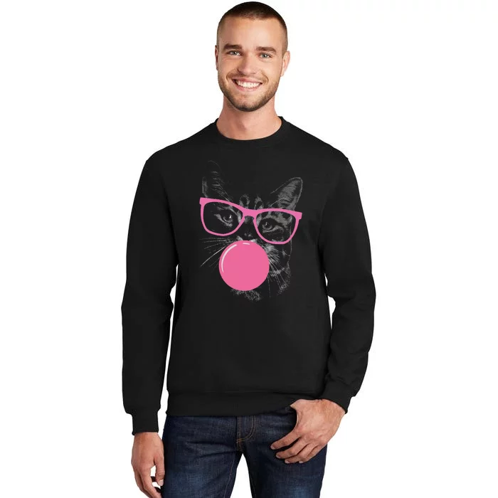 Cute Cat Face Eating Gum And Makes A Bubble Funny Cat Sweatshirt