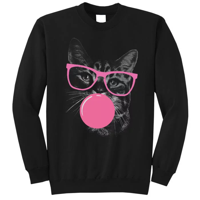 Cute Cat Face Eating Gum And Makes A Bubble Funny Cat Sweatshirt