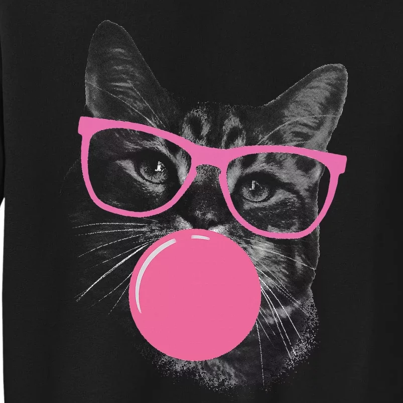 Cute Cat Face Eating Gum And Makes A Bubble Funny Cat Tall Sweatshirt