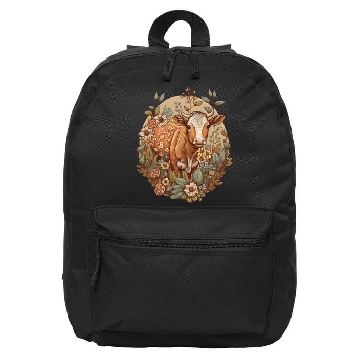 Cute Cottagecore Floral Cow Aesthetic 16 in Basic Backpack