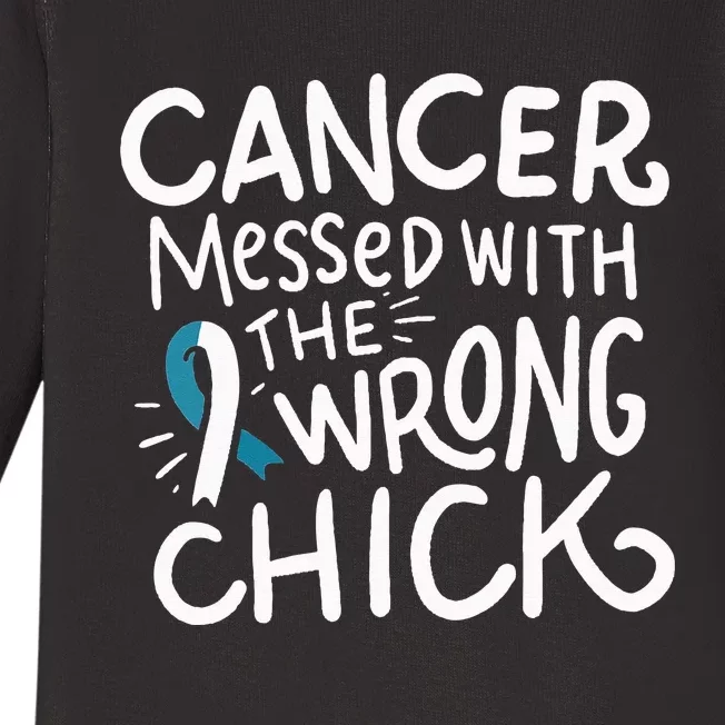 Cervical Cancer Fighter Chemo Gift White and Teal Ribbon Baby Long Sleeve Bodysuit