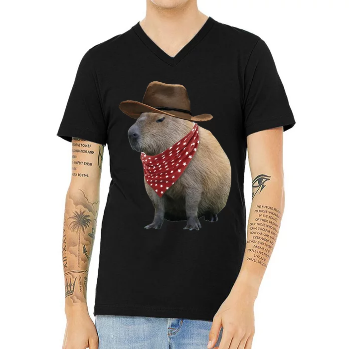 Cow Capybara Funny Howdy Capy V-Neck T-Shirt