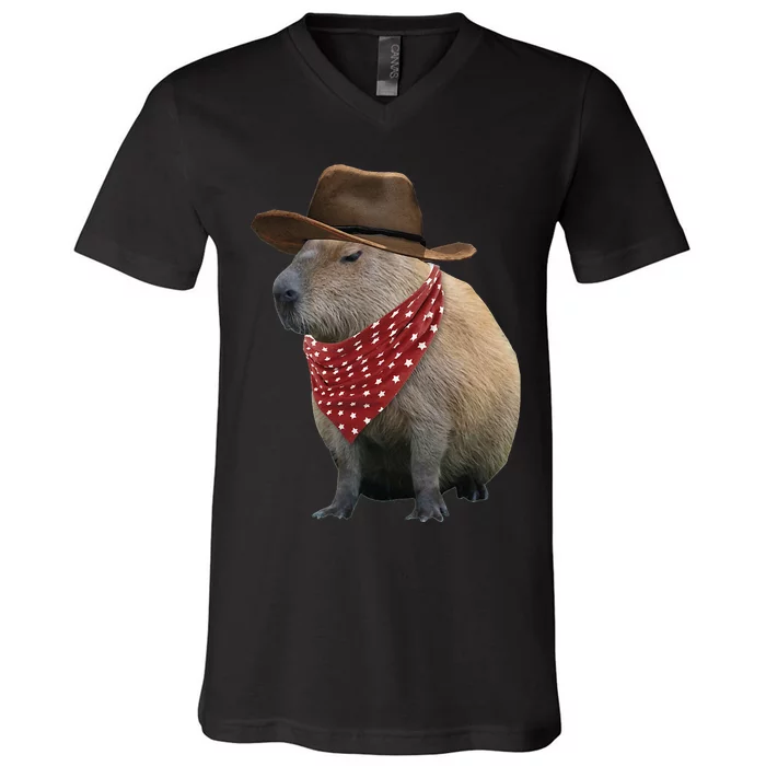 Cow Capybara Funny Howdy Capy V-Neck T-Shirt