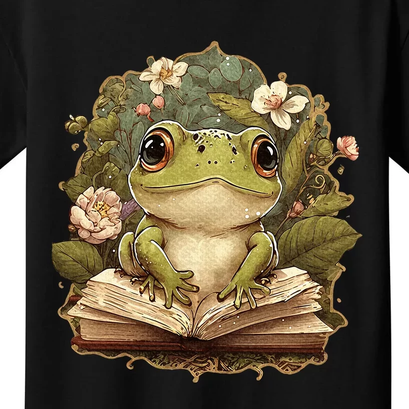 Cute Cottagecore Floral Frog Aesthetic Kids T-Shirt