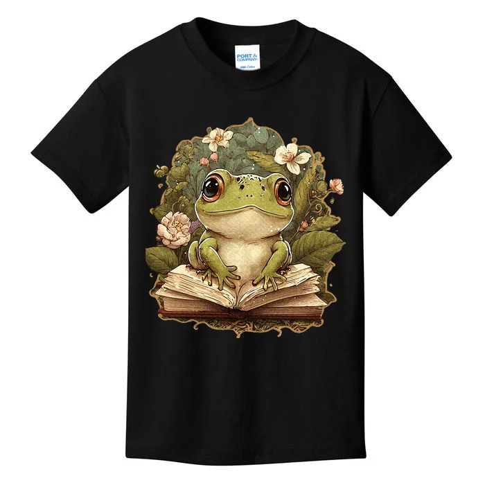 Cute Cottagecore Floral Frog Aesthetic Kids T-Shirt