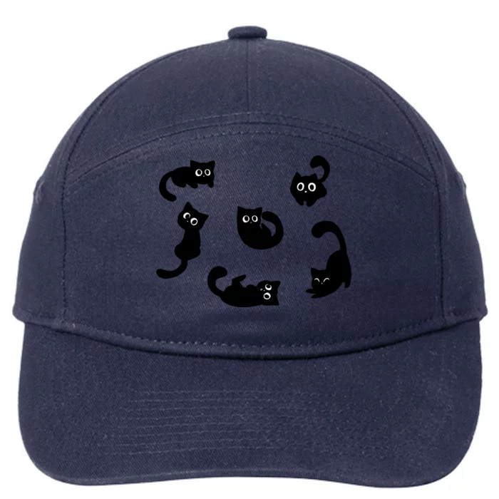 Cute Cat Funny Black Cat For Cat Lovers Cat Mom 7-Panel Snapback Hat