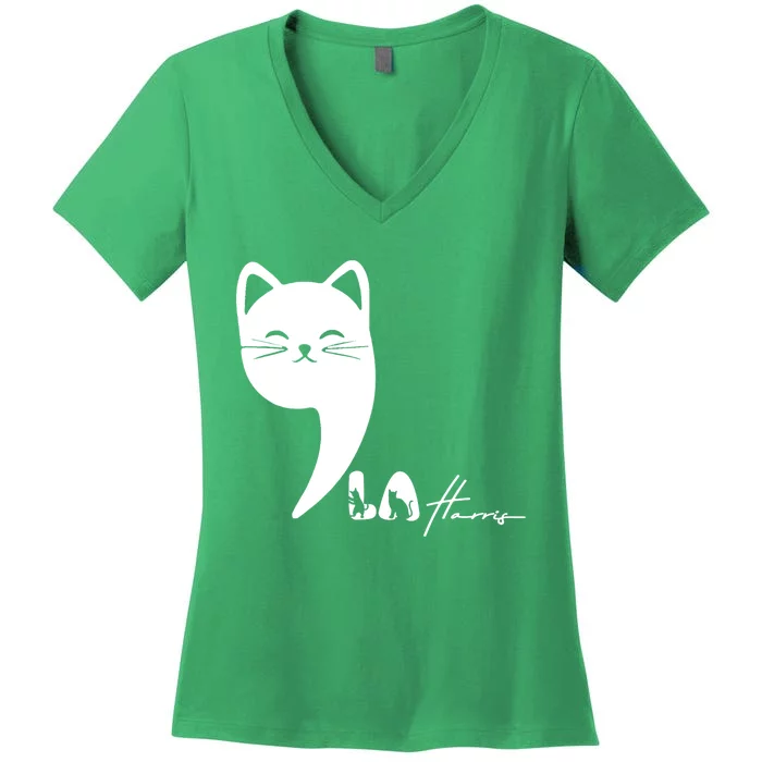 Cute Commala Funny Cat Comma La Women's V-Neck T-Shirt