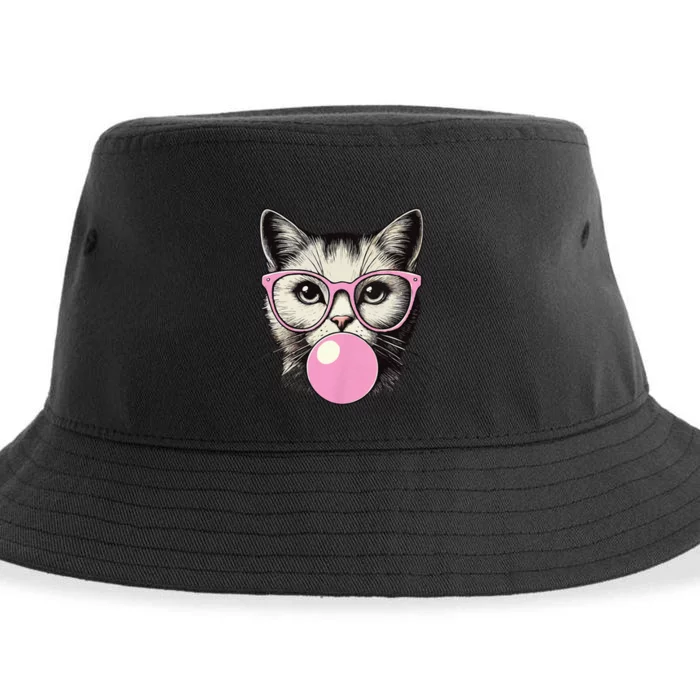 Cute Cat For Women Funny Cat Lovers Cute Cat Face Eating Gum And Makes A Bubble Sustainable Bucket Hat