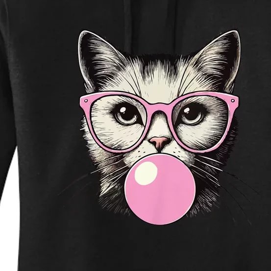 Cute Cat For Women Funny Cat Lovers Cute Cat Face Eating Gum And Makes A Bubble Women's Pullover Hoodie