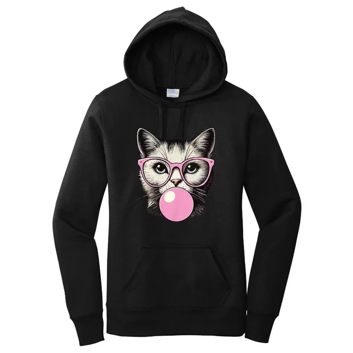 Cute Cat For Women Funny Cat Lovers Cute Cat Face Eating Gum And Makes A Bubble Women's Pullover Hoodie