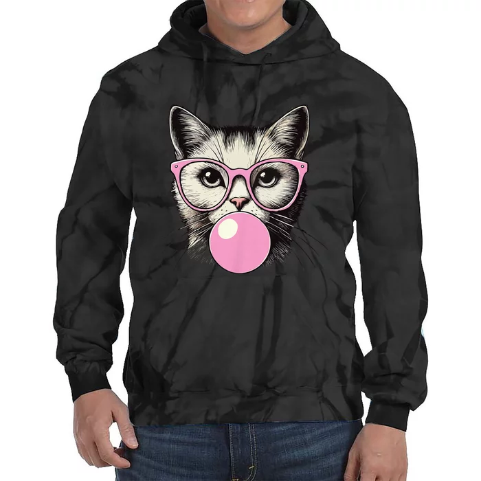 Cute Cat For Women Funny Cat Lovers Cute Cat Face Eating Gum And Makes A Bubble Tie Dye Hoodie