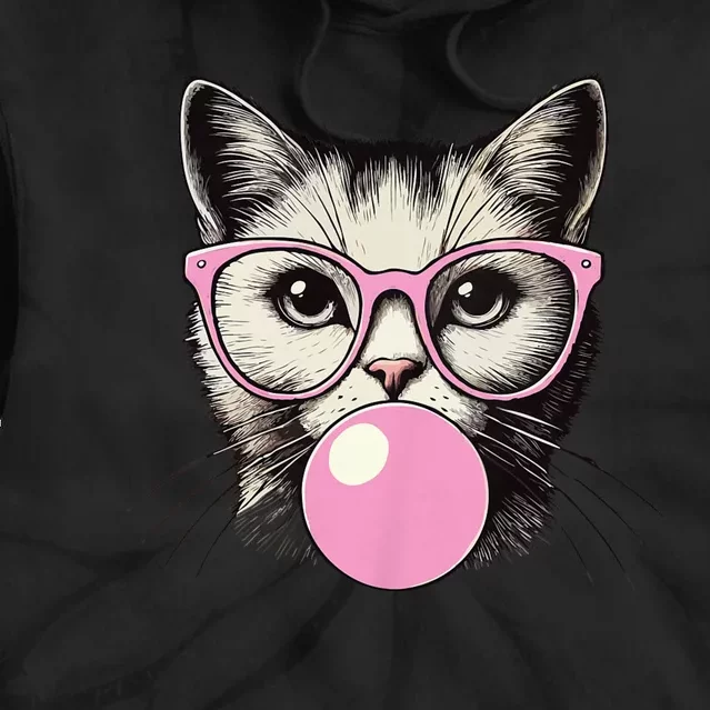 Cute Cat For Women Funny Cat Lovers Cute Cat Face Eating Gum And Makes A Bubble Tie Dye Hoodie