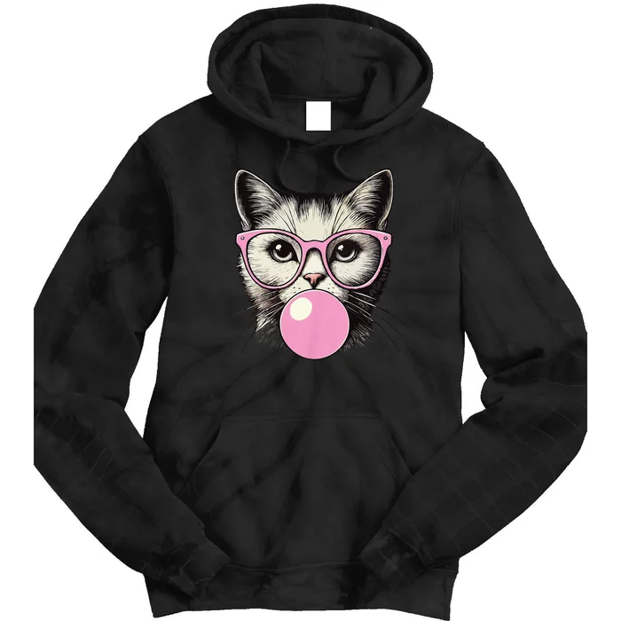 Cute Cat For Women Funny Cat Lovers Cute Cat Face Eating Gum And Makes A Bubble Tie Dye Hoodie