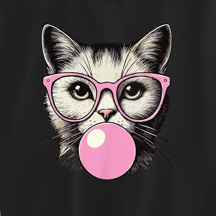 Cute Cat For Women Funny Cat Lovers Cute Cat Face Eating Gum And Makes A Bubble Kids Sweatshirt