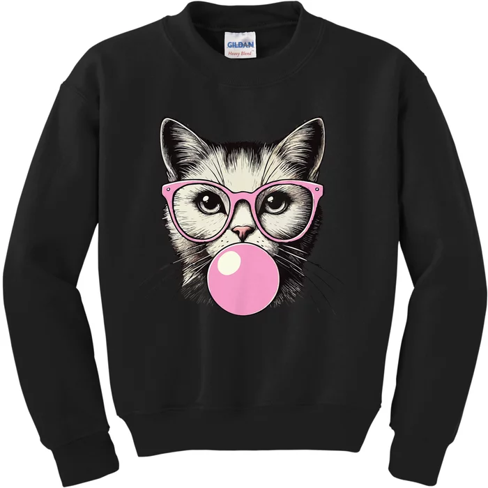 Cute Cat For Women Funny Cat Lovers Cute Cat Face Eating Gum And Makes A Bubble Kids Sweatshirt