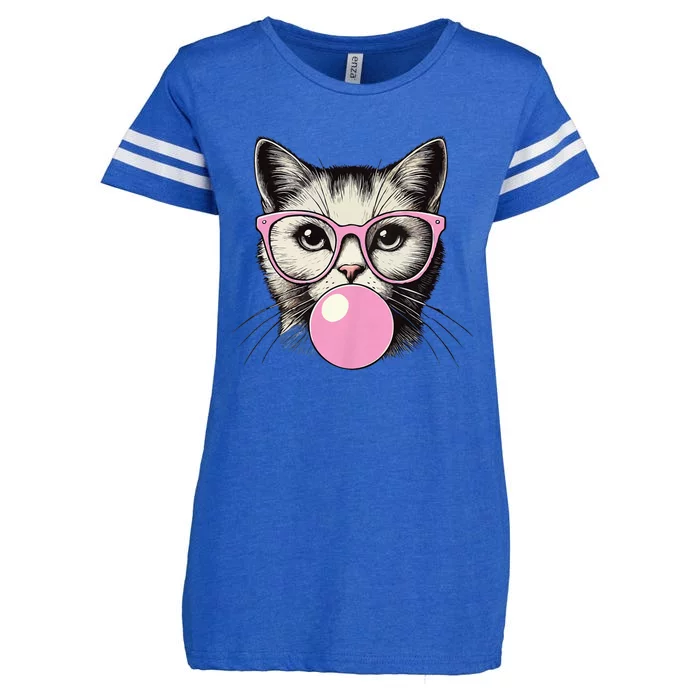 Cute Cat For Women Funny Cat Lovers Cute Cat Face Eating Gum And Makes A Bubble Enza Ladies Jersey Football T-Shirt