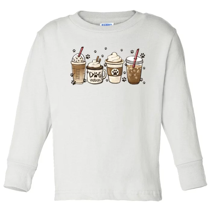 Coffee Cups Funny Dog Mom Cute Dog Paw Coffee Dog Lover Toddler Long Sleeve Shirt