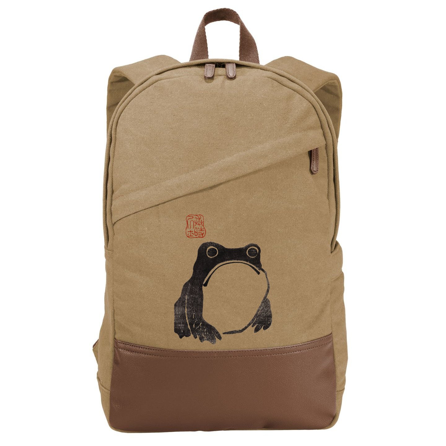Cute Cottagecore Frog Grumpy Japanese Frog Cotton Canvas Backpack