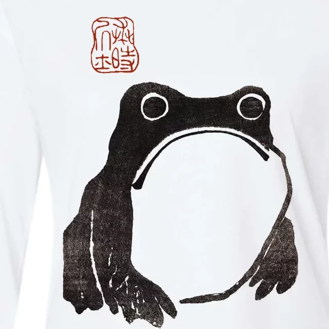 Cute Cottagecore Frog Grumpy Japanese Frog Womens Cotton Relaxed Long Sleeve T-Shirt