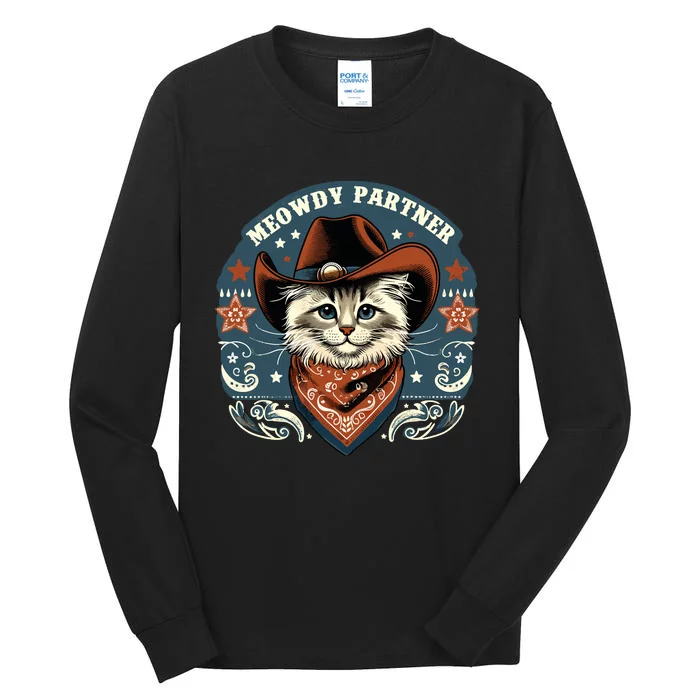 Cat Cowboy Funny Mashup Meowdy Partner Western Countries Tall Long Sleeve T-Shirt