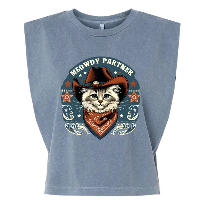 Cat Cowboy Funny Mashup Meowdy Partner Western Countries Garment-Dyed Women's Muscle Tee