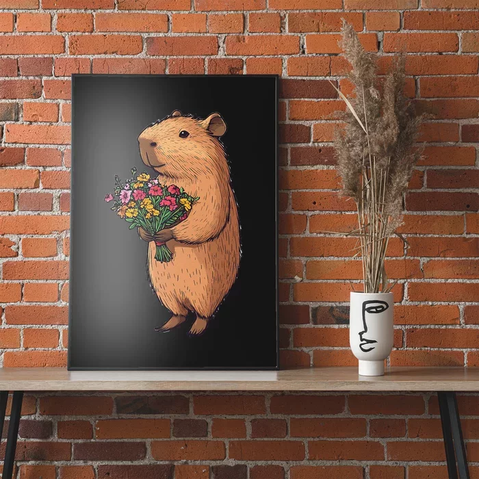 Cute Capybara Flower Bouquet Poster