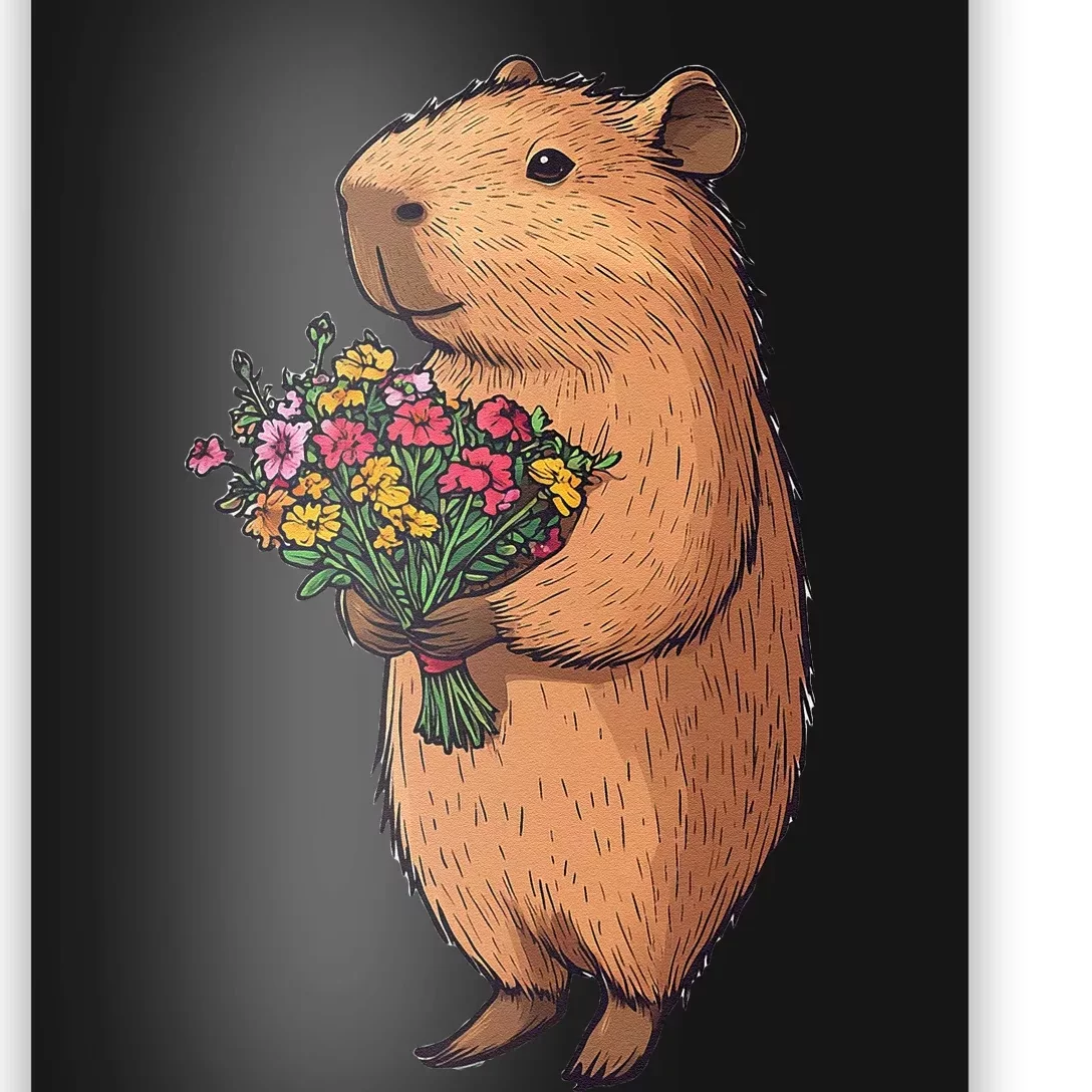 Cute Capybara Flower Bouquet Poster