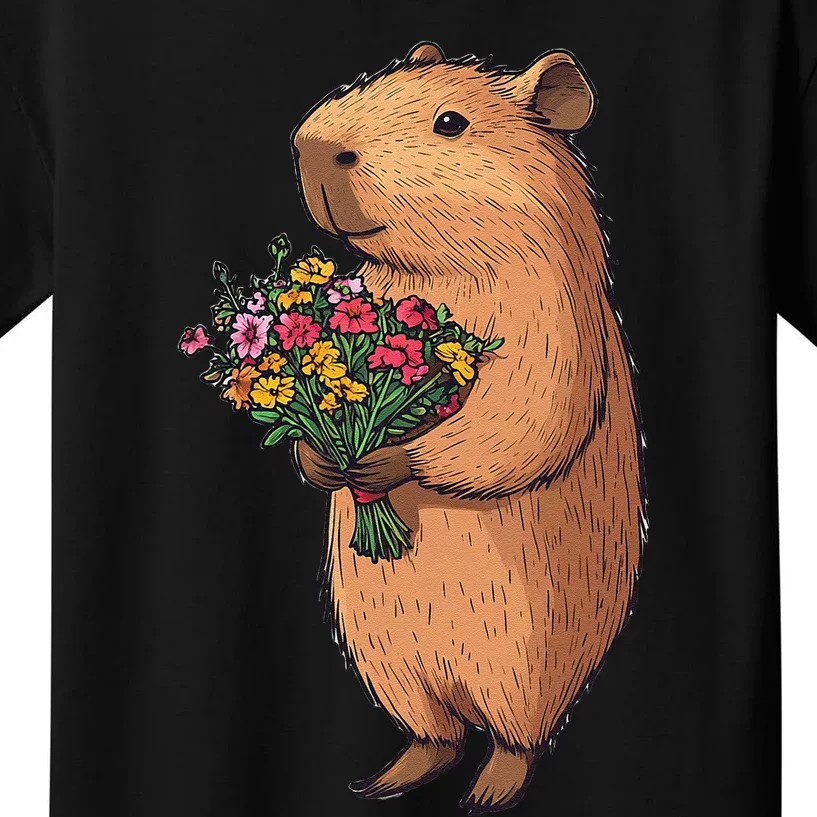 Cute Capybara Flower Bouquet Kids T-Shirt