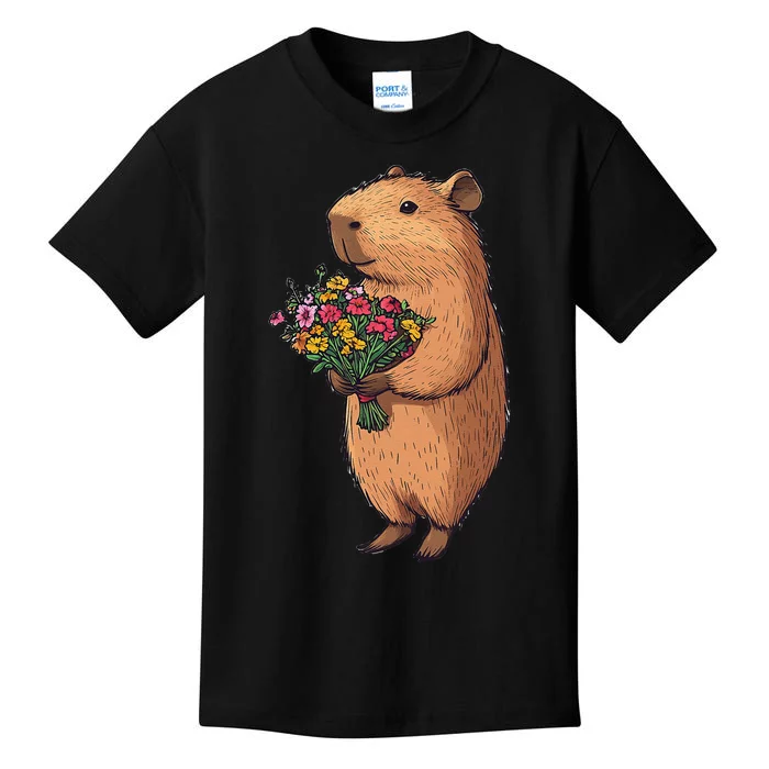 Cute Capybara Flower Bouquet Kids T-Shirt