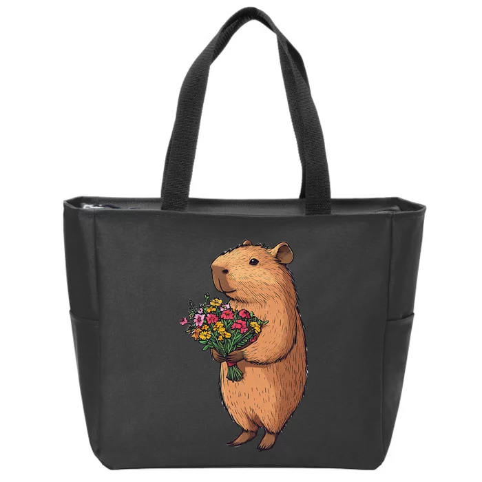 Cute Capybara Flower Bouquet Zip Tote Bag