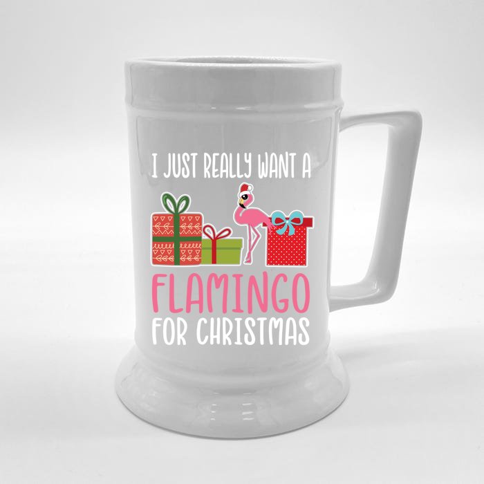 Cute Christmas Flamingo I Want A Flamingo Cool Gift Front & Back Beer Stein