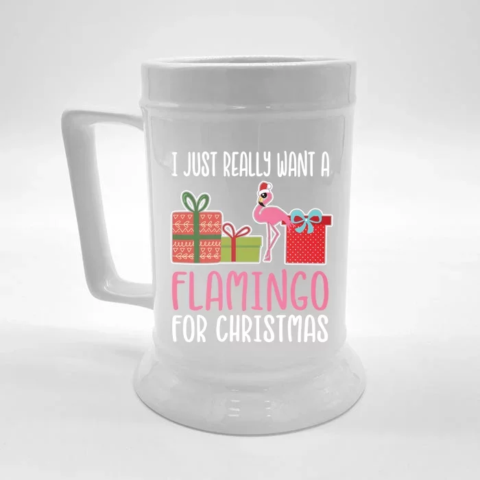 Cute Christmas Flamingo I Want A Flamingo Cool Gift Front & Back Beer Stein