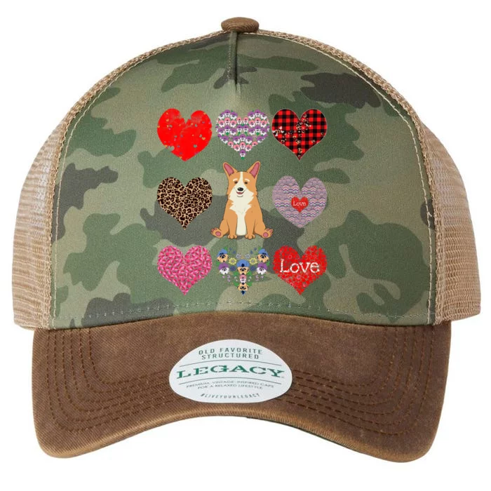 Cute Corgi Funny Dog Mom Hearts Pattern Valentines Day Gift Legacy Tie Dye Trucker Hat