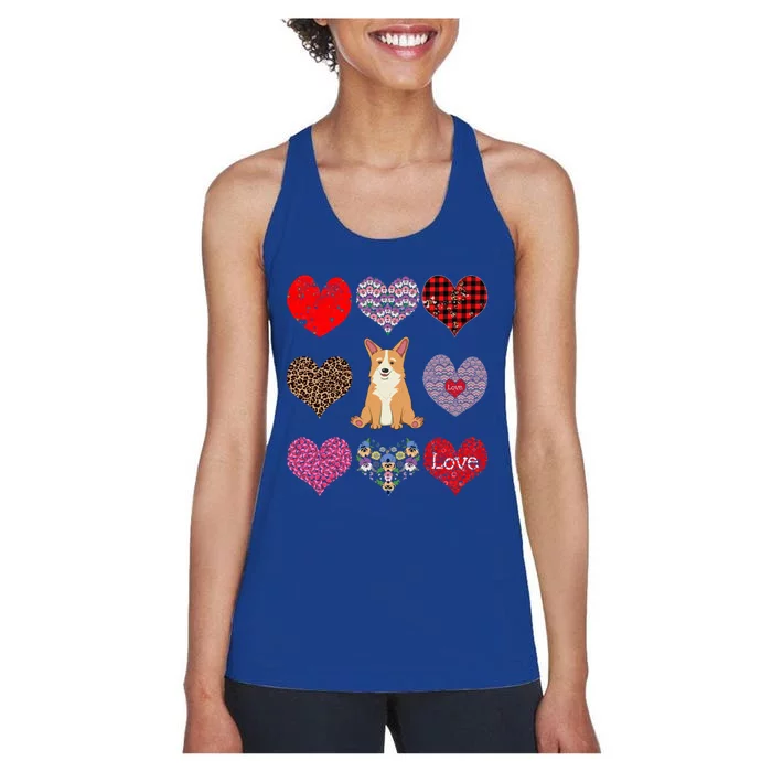 Cute Corgi Funny Dog Mom Hearts Pattern Valentines Day Gift Women's Racerback Tank