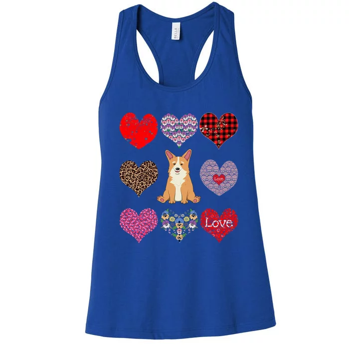 Cute Corgi Funny Dog Mom Hearts Pattern Valentines Day Gift Women's Racerback Tank