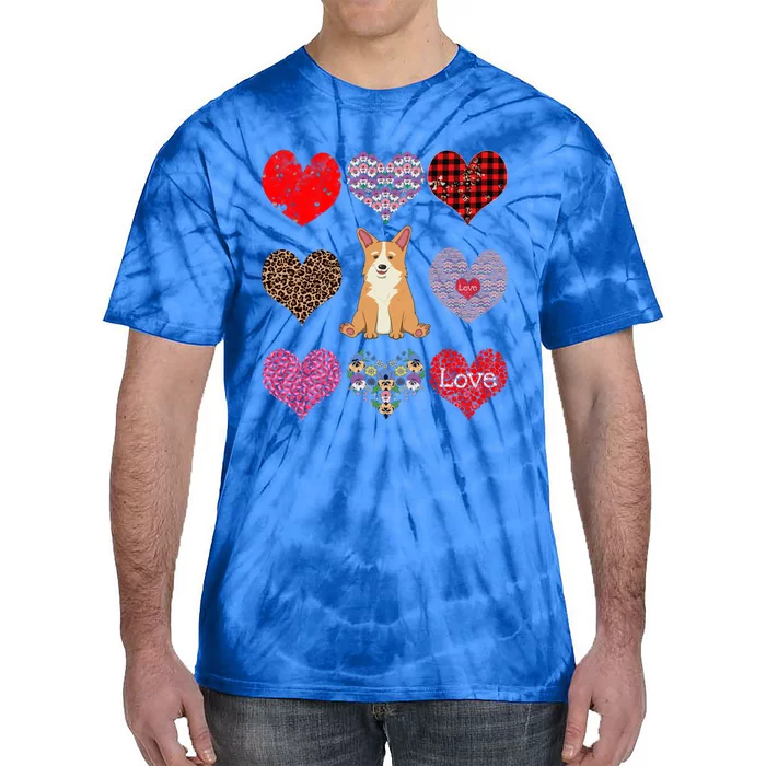 Cute Corgi Funny Dog Mom Hearts Pattern Valentines Day Gift Tie-Dye T-Shirt