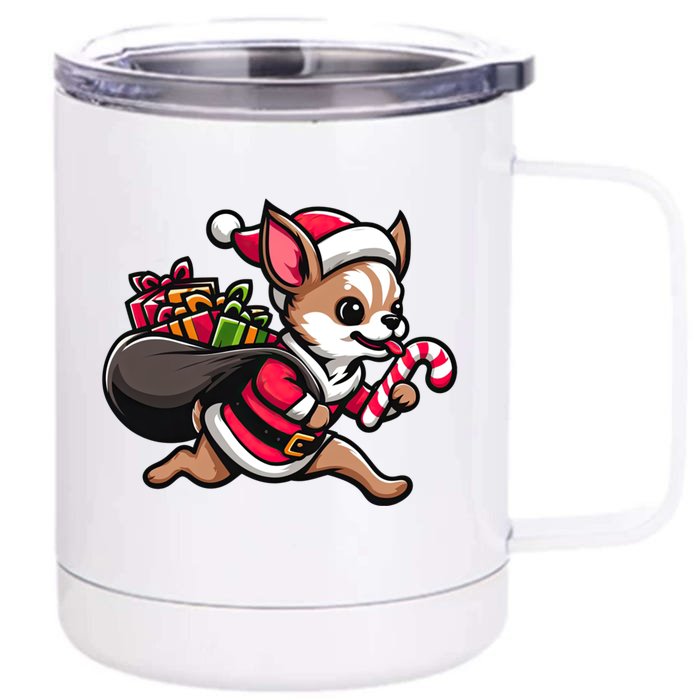 Chihuahua Christmas Funny Dog Santa Claus Gift Front & Back 12oz Stainless Steel Tumbler Cup