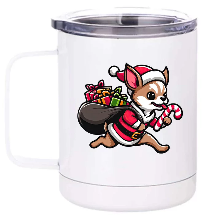 Chihuahua Christmas Funny Dog Santa Claus Gift Front & Back 12oz Stainless Steel Tumbler Cup