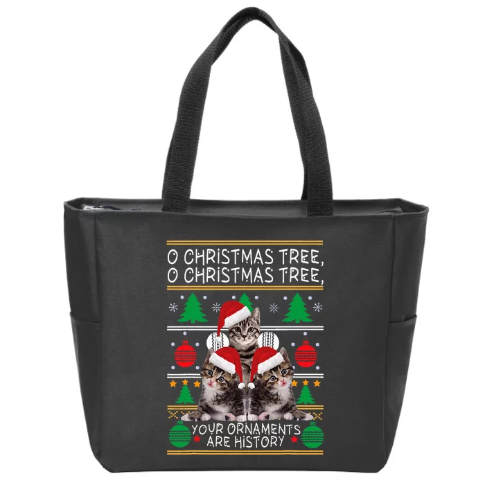 Cats Christmas Funny Ornaments Pajama Family Zip Tote Bag