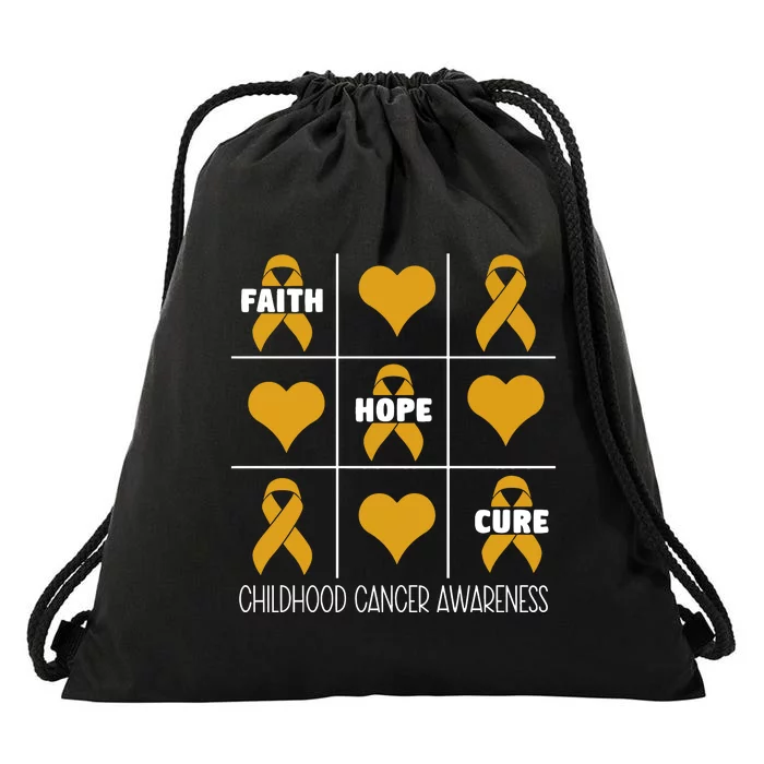 Childhood Cancer Faith Hope Cure Cancer Awareness Month Drawstring Bag