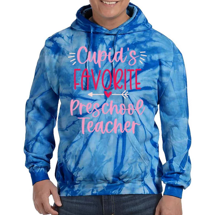 Cute Cupid's Favorite Preschool Teacher Valentine's Day Gift Tie Dye Hoodie