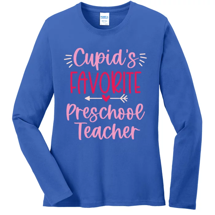 Cute Cupid's Favorite Preschool Teacher Valentine's Day Gift Ladies Long Sleeve Shirt