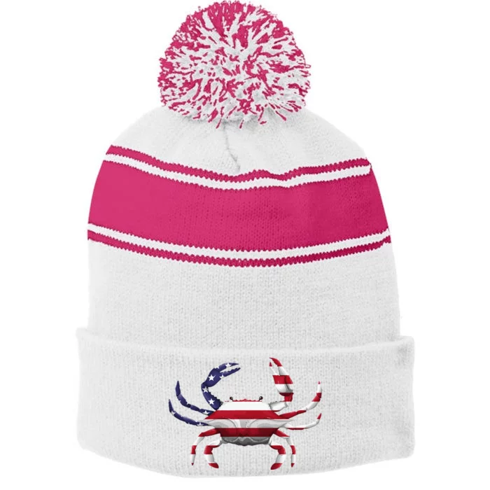 Cool Crab Flag Patriotic Crabbing Stripe Pom Pom Beanie