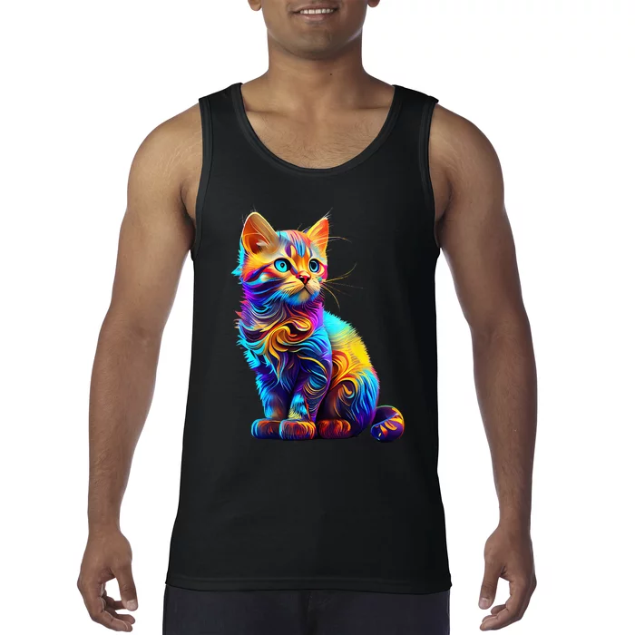 Cute Cat for Kitten Lovers Colorful Art Kitty Adoption Tank Top