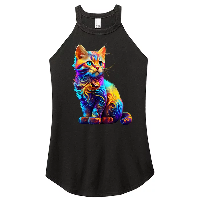 Cute Cat for Kitten Lovers Colorful Art Kitty Adoption Women’s Perfect Tri Rocker Tank