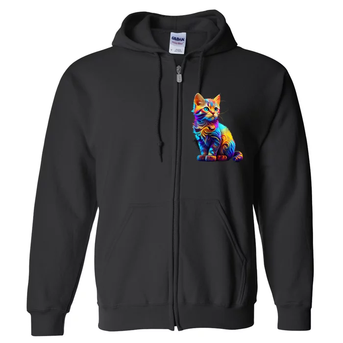 Cute Cat for Kitten Lovers Colorful Art Kitty Adoption Full Zip Hoodie